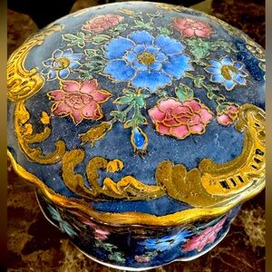 Cloisonné Blue and Gold Handpainted Decorative Box